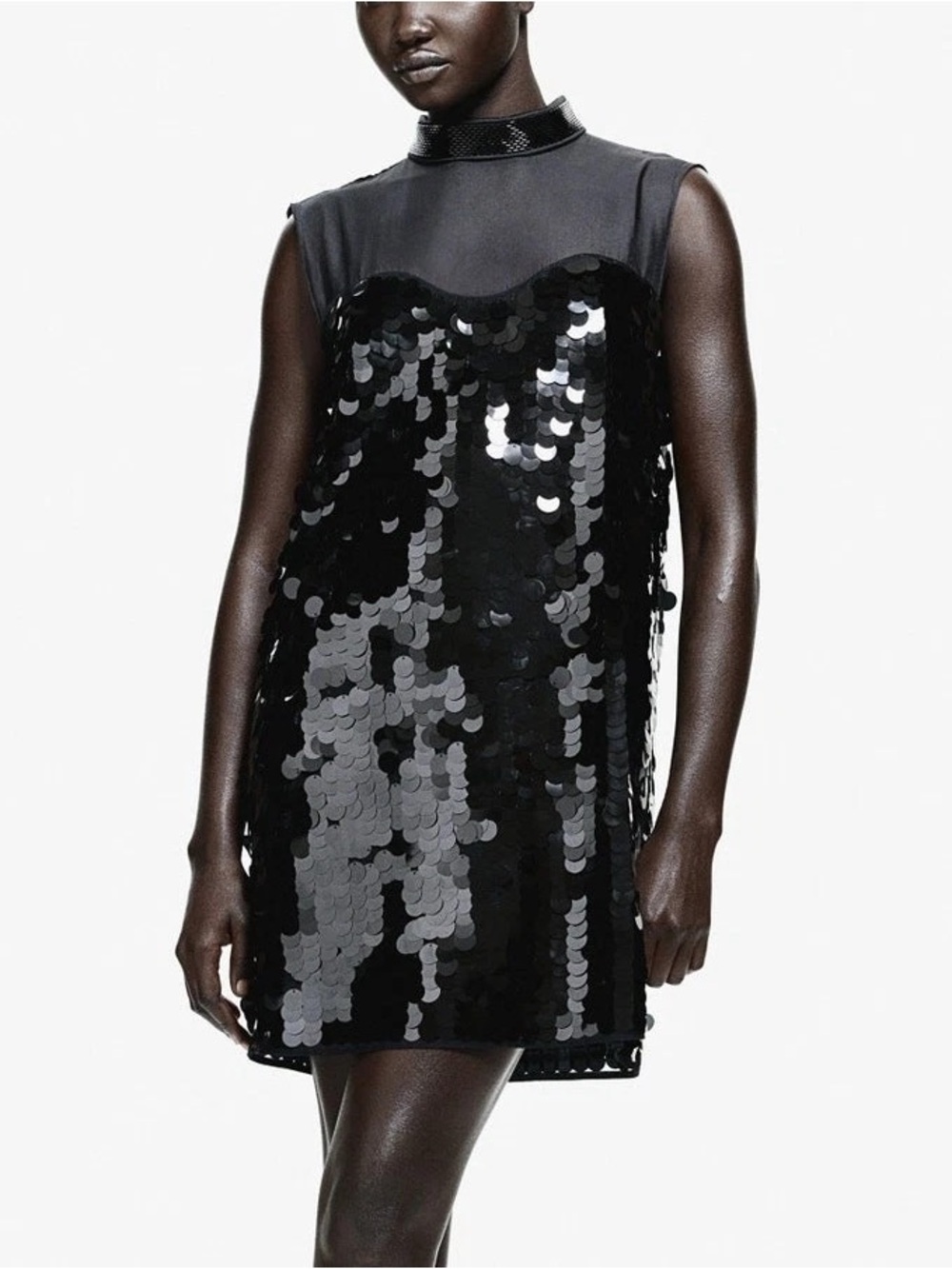 H&M Edition Black Oversized Sequin Beaded Collar Mini Satin Dress Size S